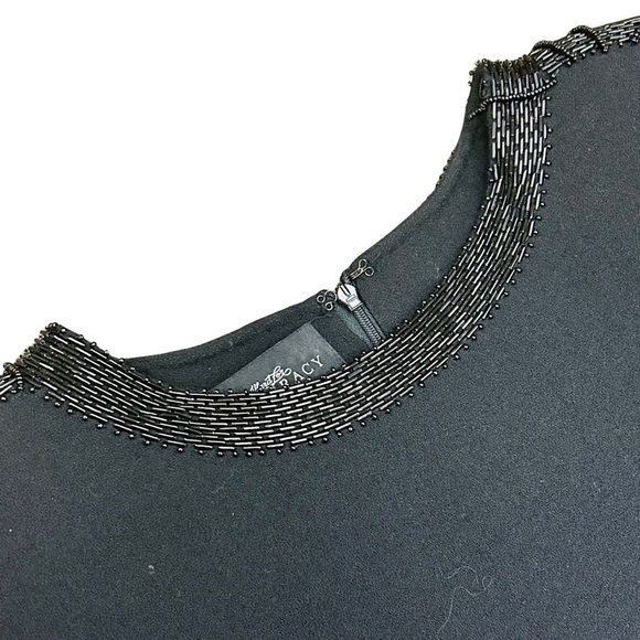 Vintage Ellen Tracy 100% Wool Black Beaded Shift Dress | Size 16 - Picture 2 of 8